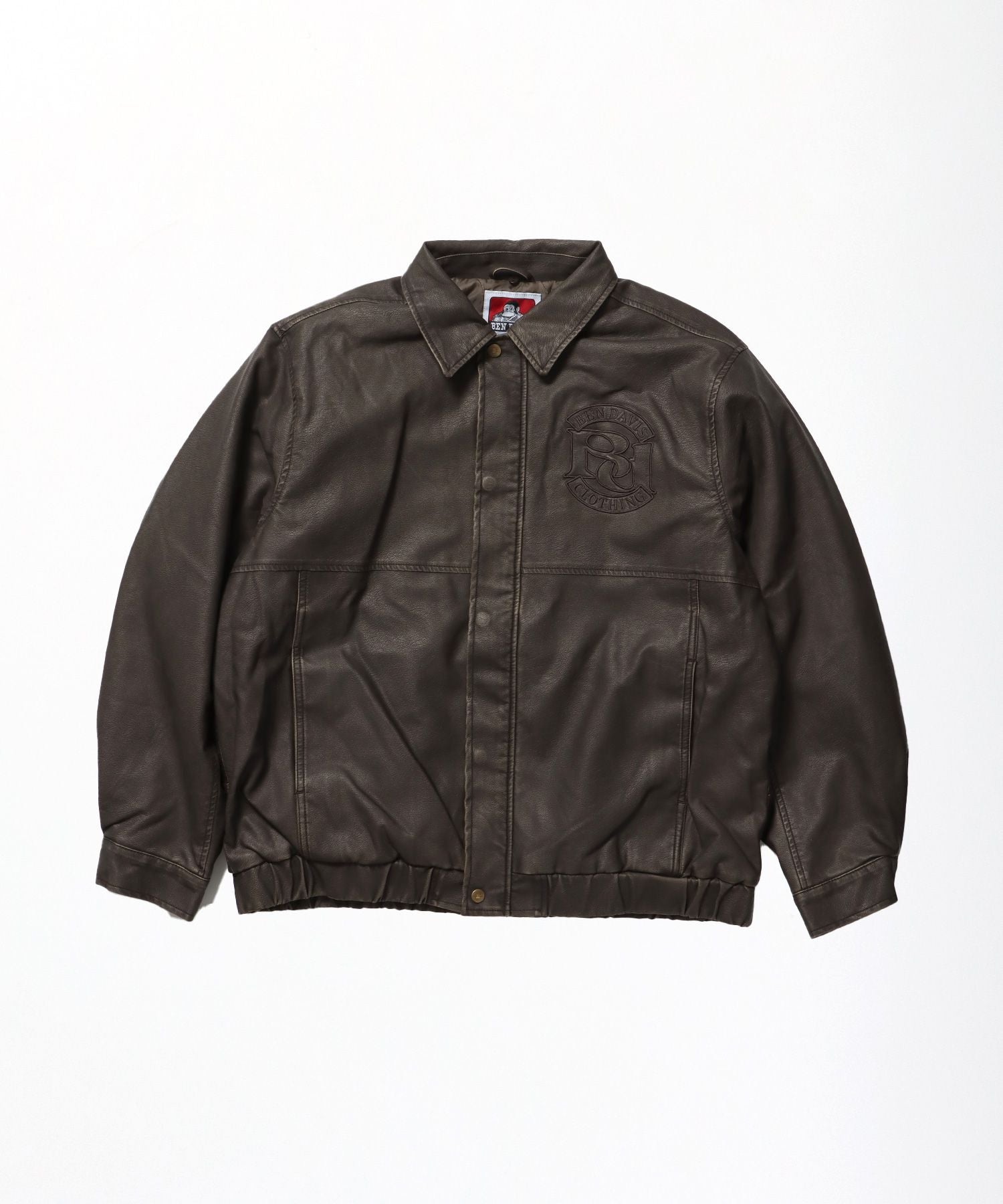 【BEN DAVIS(ベンデイビス)】REMOVAL BOA COLLAR FAUX LEATHER JACKET / フェイクレザー ジャケット ボア ジップ キルティング ワッペン ブラウン