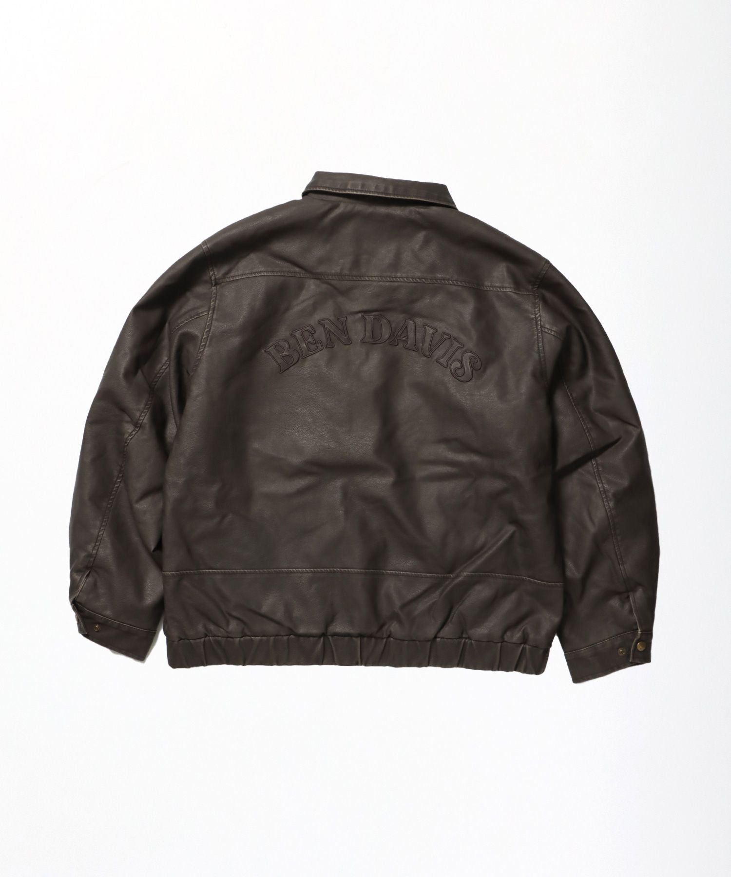 【BEN DAVIS(ベンデイビス)】REMOVAL BOA COLLAR FAUX LEATHER JACKET / フェイクレザー ジャケット ボア ジップ キルティング ワッペン ブラウン