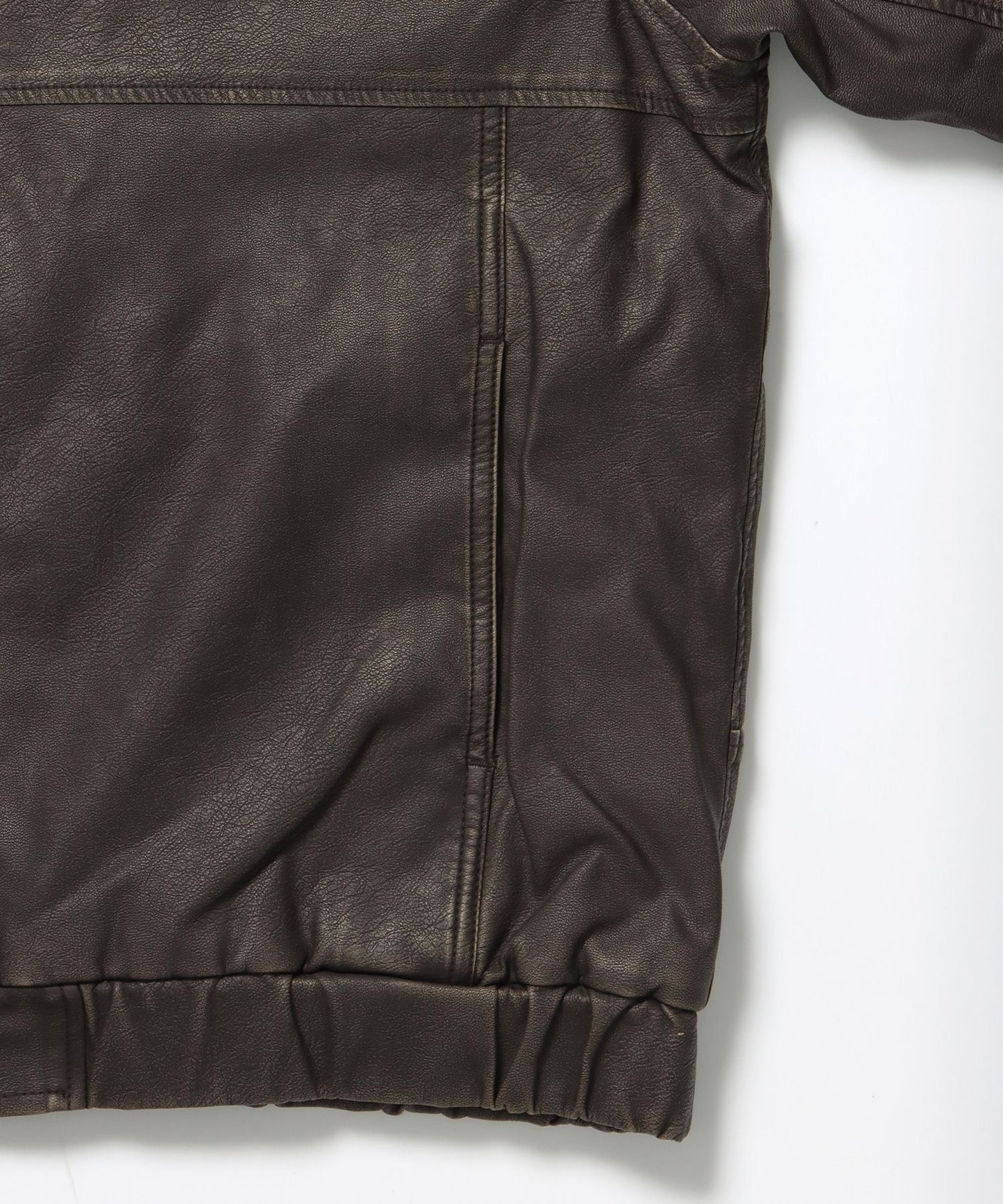 REMOVAL BOA COLLAR FAUX LEATHER JACKET / フェイクレザー ジャケット ボア ジップ キルティング ワッペン ブラウン