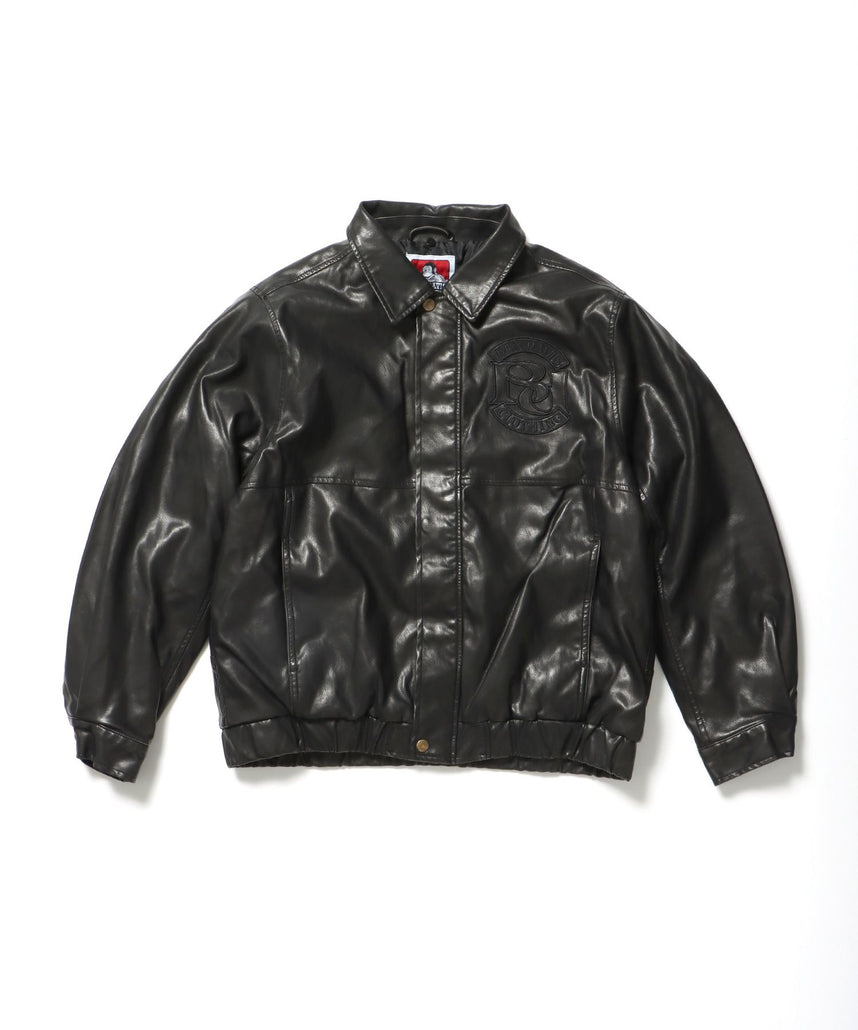 【BEN DAVIS(ベンデイビス)】REMOVAL BOA COLLAR FAUX LEATHER JACKET / フェイクレザー ジャケット ボア ジップ キルティング ワッペン 柄80