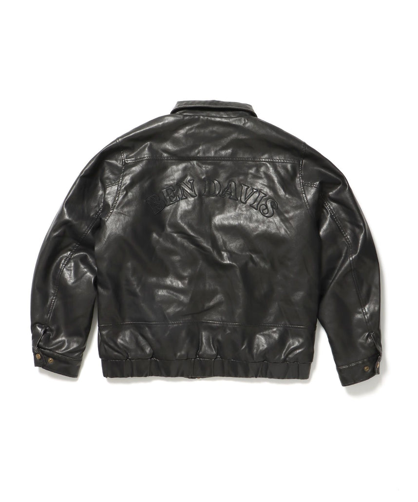 REMOVAL BOA COLLAR FAUX LEATHER JACKET / フェイクレザー ジャケット ボア ジップ キルティング ワッペン 柄80