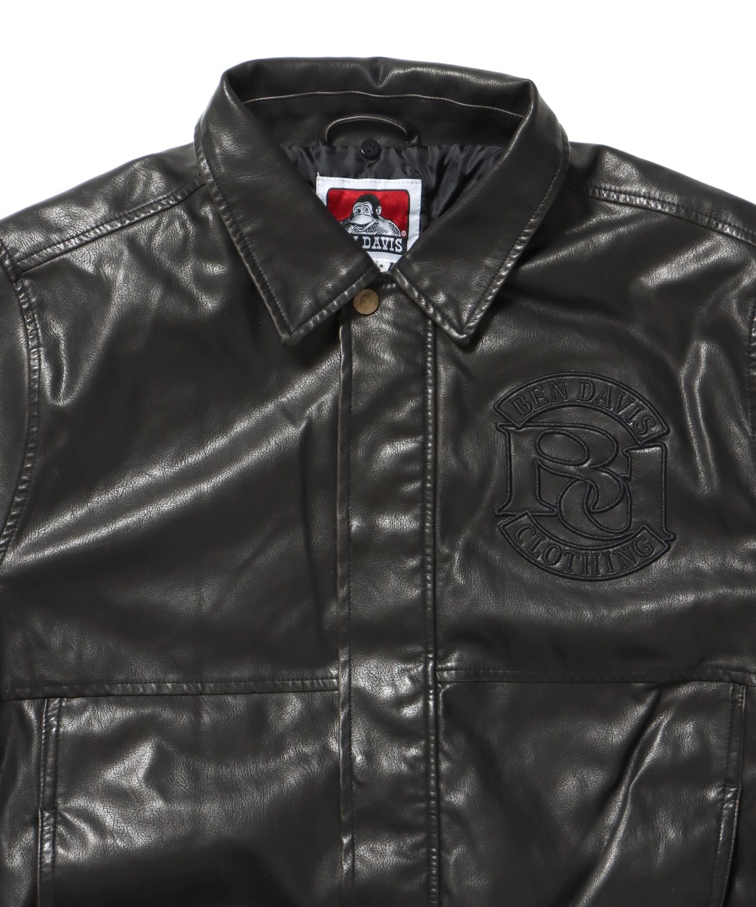 REMOVAL BOA COLLAR FAUX LEATHER JACKET / フェイクレザー ジャケット ボア ジップ キルティング ワッペン 柄80