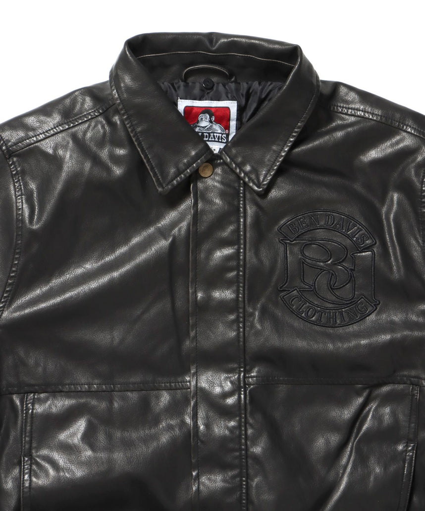 REMOVAL BOA COLLAR FAUX LEATHER JACKET / フェイクレザー ジャケット ボア ジップ キルティング ワッペン 柄80