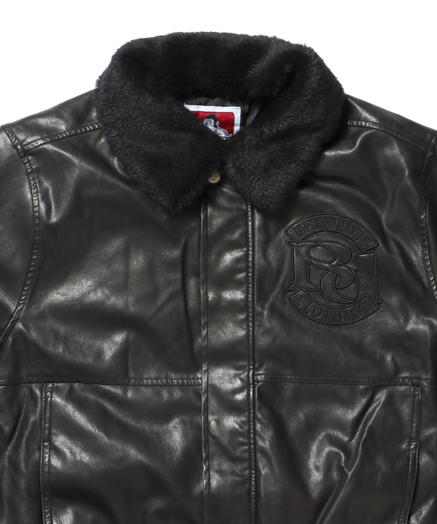 REMOVAL BOA COLLAR FAUX LEATHER JACKET / フェイクレザー ジャケット ボア ジップ キルティング ワッペン 柄80