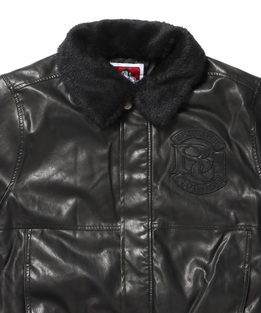 REMOVAL BOA COLLAR FAUX LEATHER JACKET / フェイクレザー ジャケット ボア ジップ キルティング ワッペン 柄80