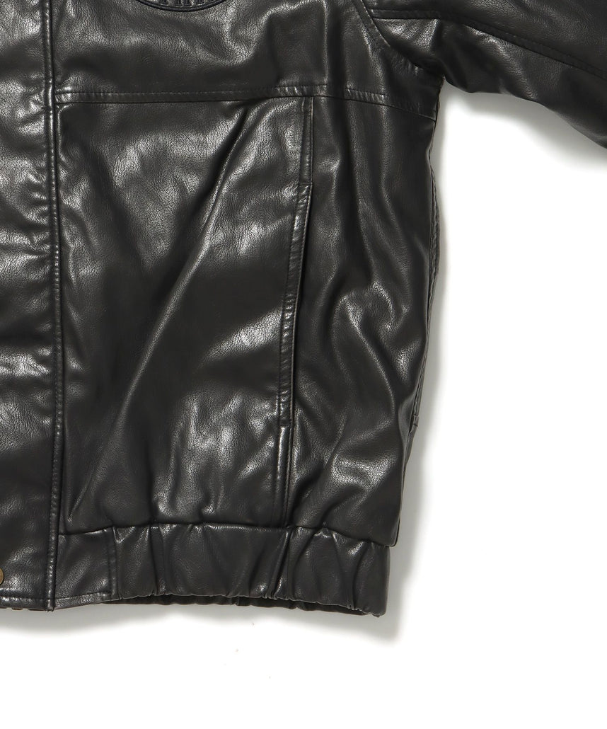 REMOVAL BOA COLLAR FAUX LEATHER JACKET / フェイクレザー ジャケット ボア ジップ キルティング ワッペン 柄80