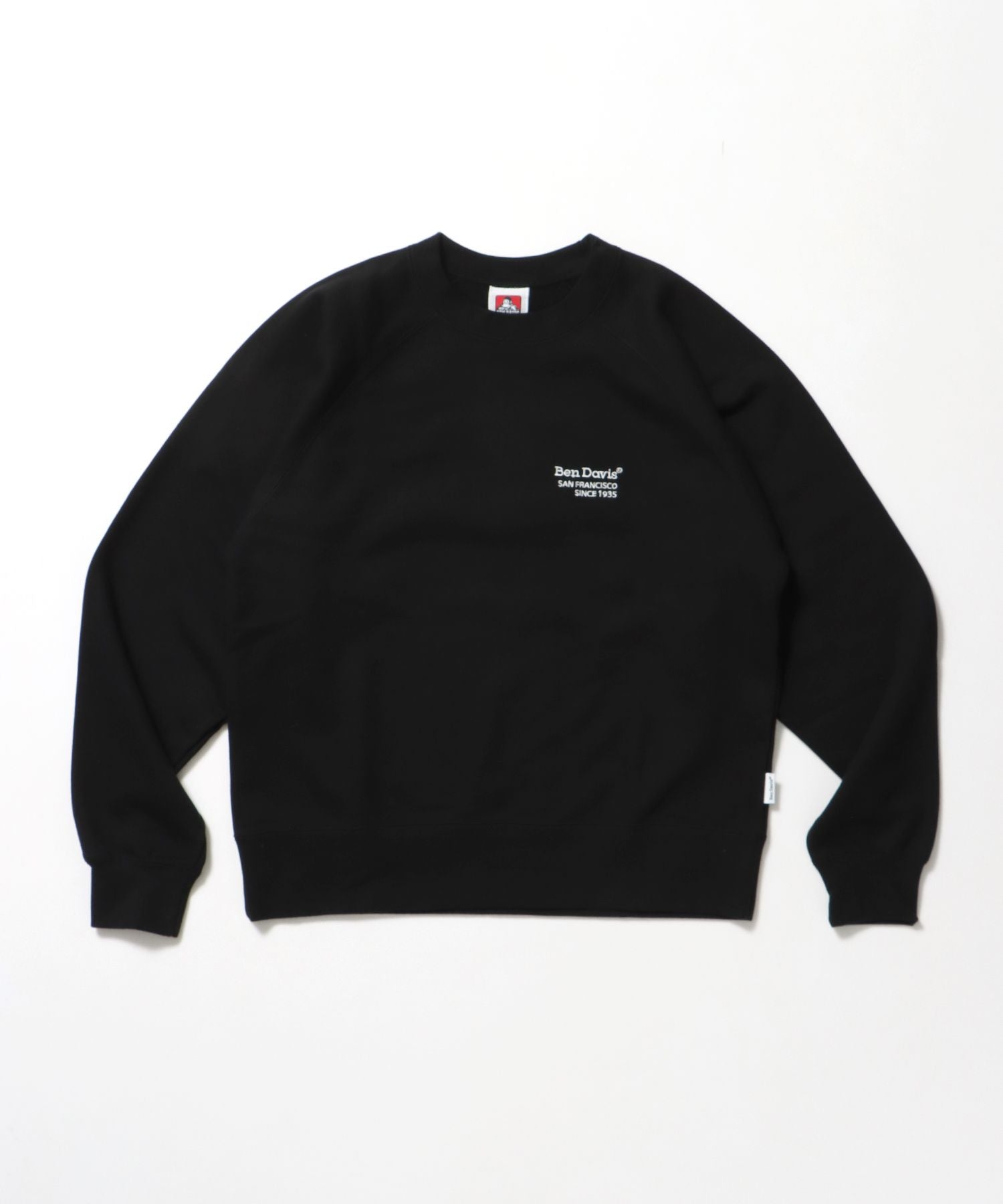 【BEN DAVIS(ベンデイビス)】70’s FIT RAGLAN SWEATSHIRT / スウェット クルーネック 裏毛 刺繍 ラグラン 短丈 レギュラーサイズ ブラック
