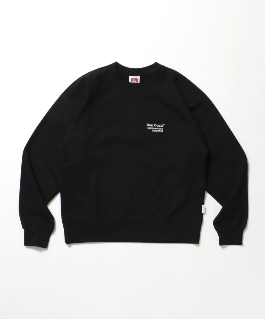 【BEN DAVIS(ベンデイビス)】70’s FIT RAGLAN SWEATSHIRT / スウェット クルーネック 裏毛 刺繍 ラグラン 短丈 レギュラーサイズ ブラック