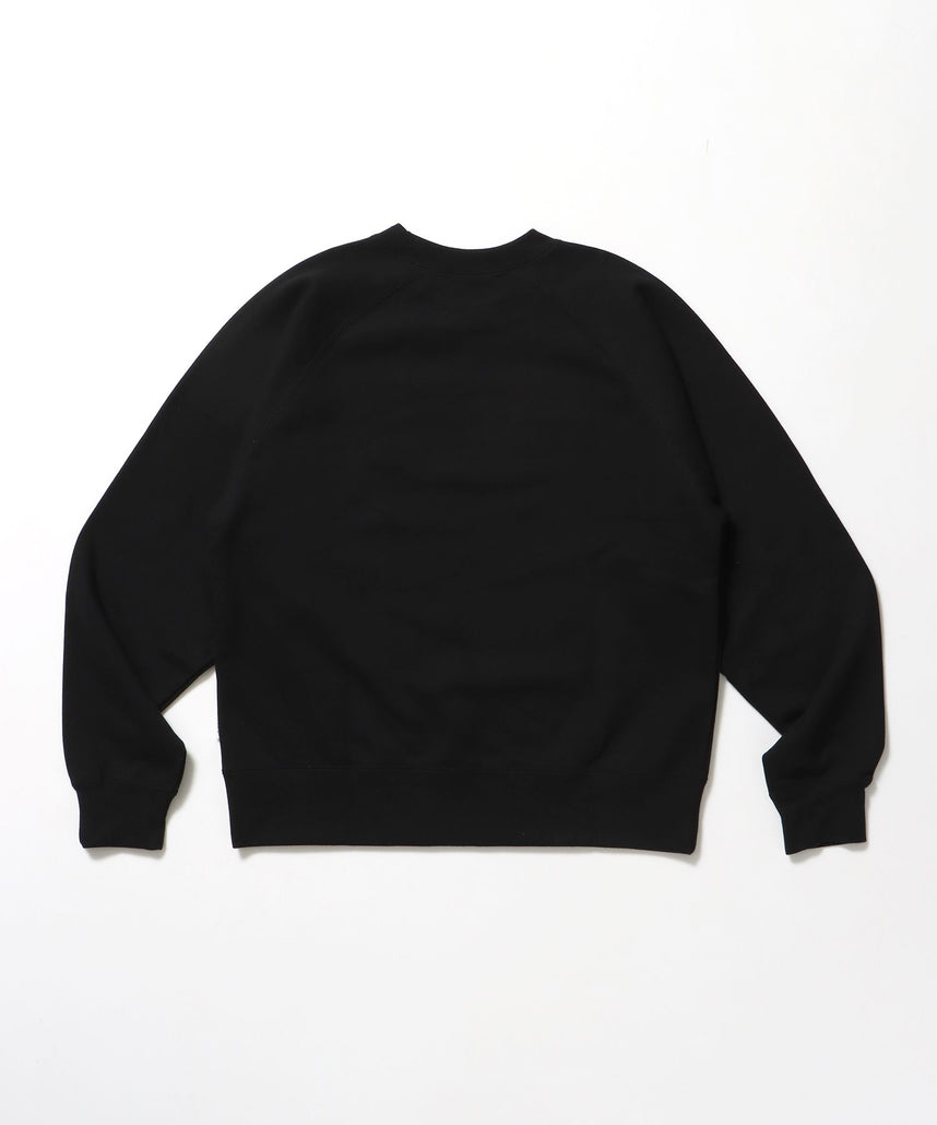 70’s FIT RAGLAN SWEATSHIRT / スウェット クルーネック 裏毛 刺繍 ラグラン 短丈 レギュラーサイズ ブラック
