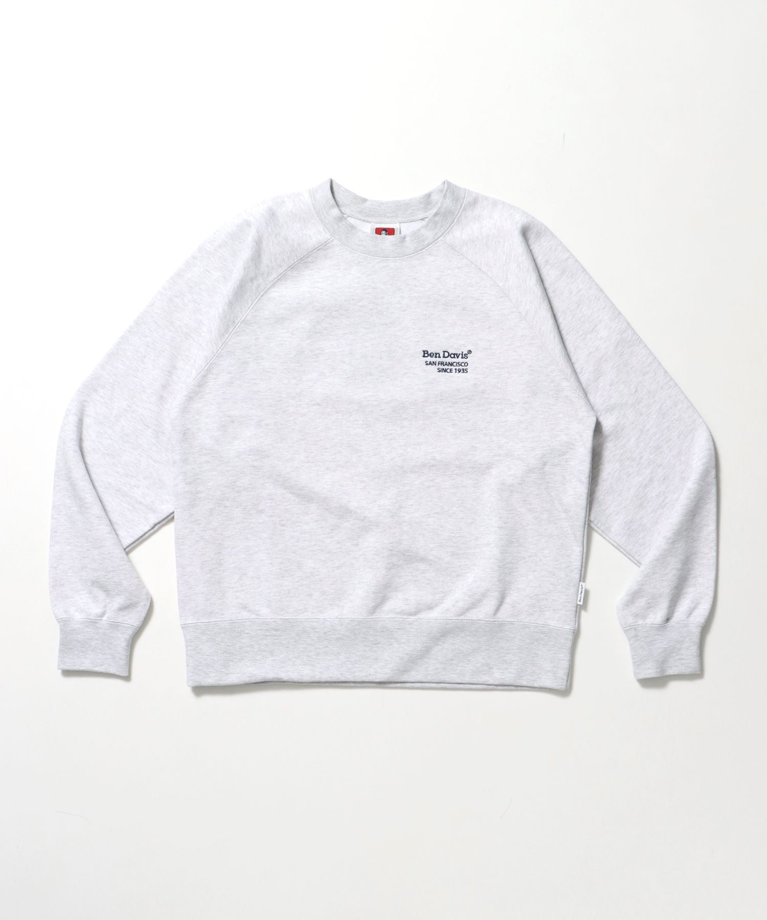 【BEN DAVIS(ベンデイビス)】70’s FIT RAGLAN SWEATSHIRT / スウェット クルーネック 裏毛 刺繍 ラグラン 短丈 レギュラーサイズ アッシュグレー