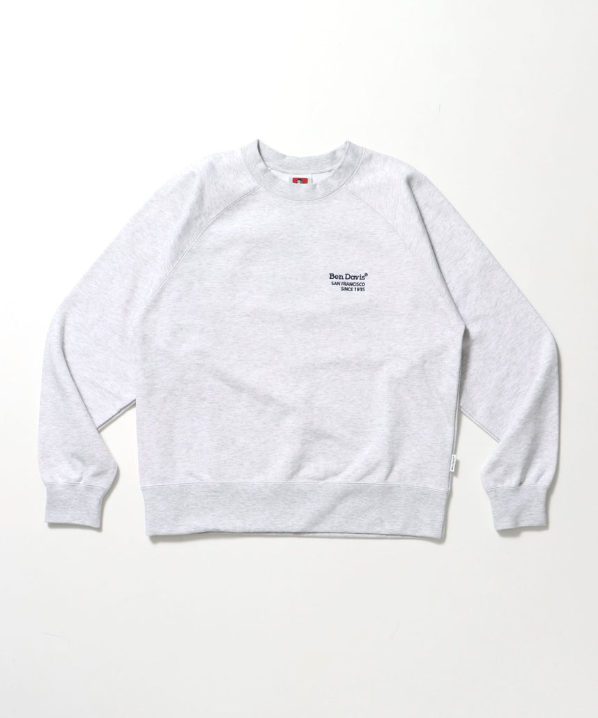 【BEN DAVIS(ベンデイビス)】70’s FIT RAGLAN SWEATSHIRT / スウェット クルーネック 裏毛 刺繍 ラグラン 短丈 レギュラーサイズ アッシュグレー