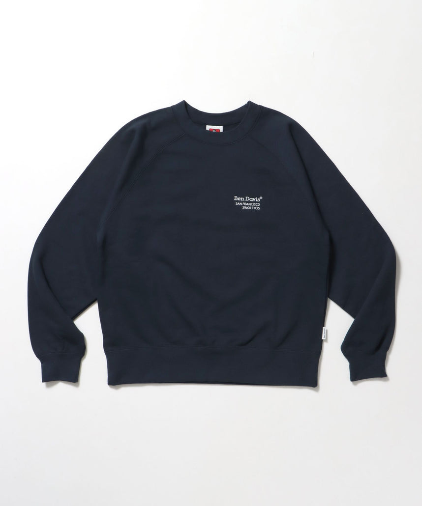 【BEN DAVIS(ベンデイビス)】70’s FIT RAGLAN SWEATSHIRT / スウェット クルーネック 裏毛 刺繍 ラグラン 短丈 レギュラーサイズ ネイビー