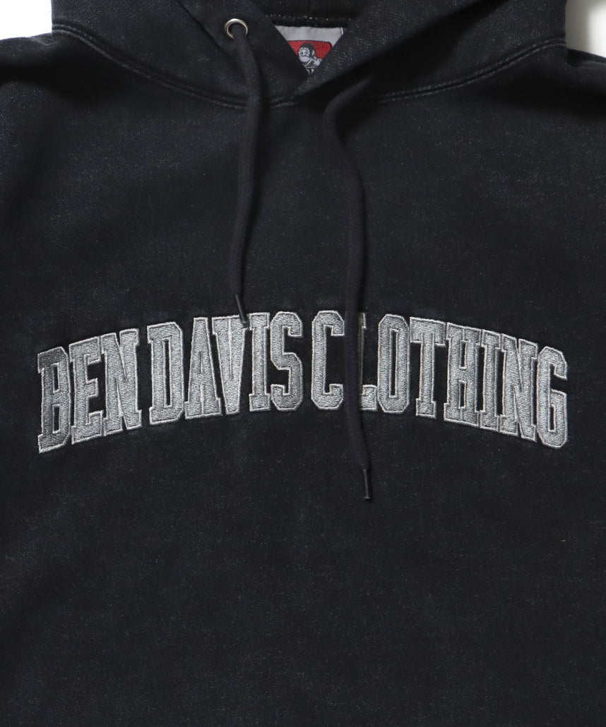 ARCH LOGO FADED HOODIE / パーカー フーディ 加工 刺繍 裏起毛 ブラック