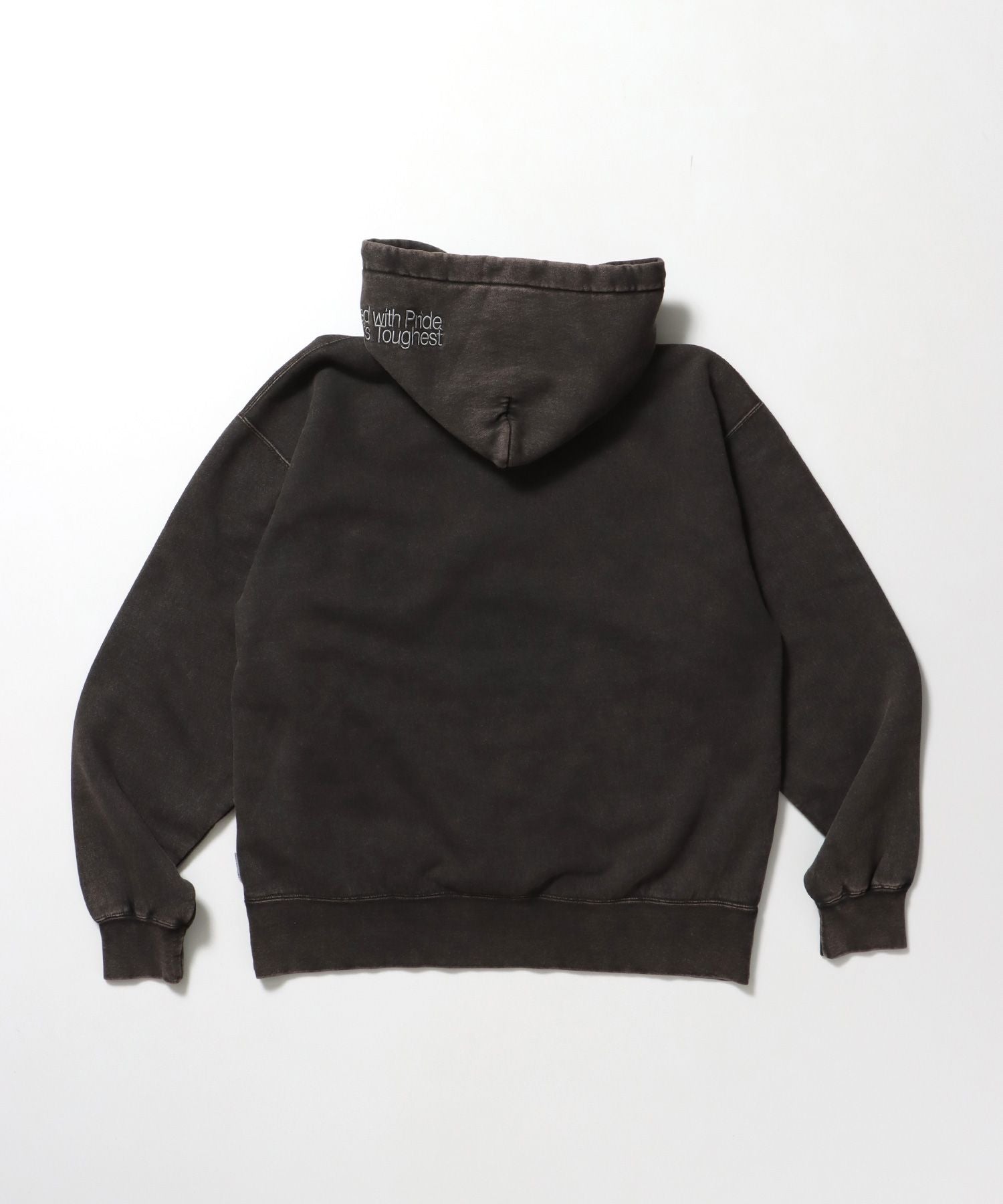 ARCH LOGO FADED HOODIE / パーカー フーディ 加工 刺繍 裏起毛 ダークブラウン