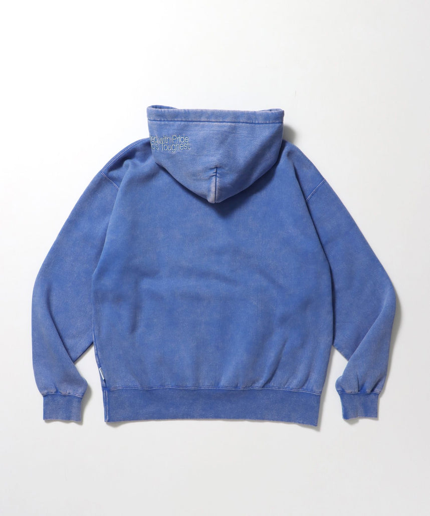 ARCH LOGO FADED HOODIE / パーカー フーディ 加工 刺繍 裏起毛 ブルー