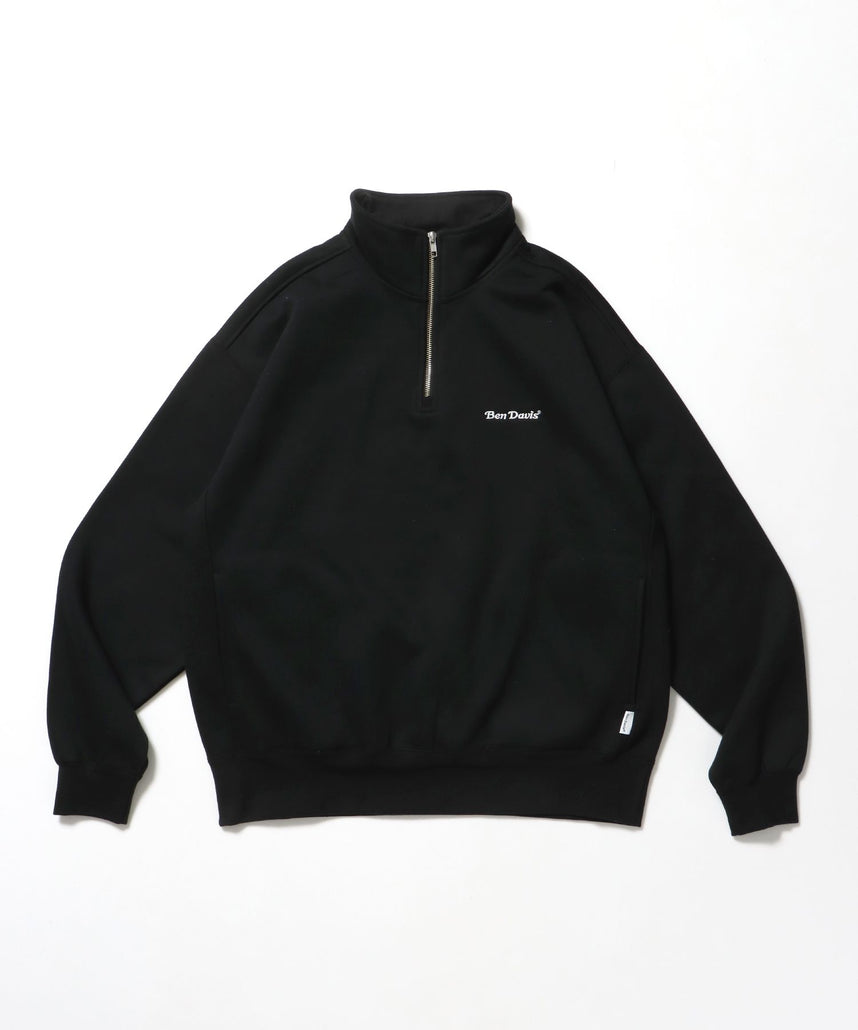 【BEN DAVIS(ベンデイビス)】HEAVY SWEAT HALF ZIP / ヘビースウェット ハーフジップ 裏起毛 ジップ ワンポイント ブラック