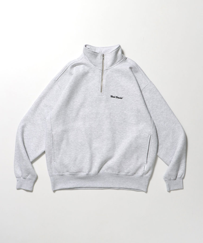 【BEN DAVIS(ベンデイビス)】HEAVY SWEAT HALF ZIP / ヘビースウェット ハーフジップ 裏起毛 ジップ ワンポイント アッシュグレー