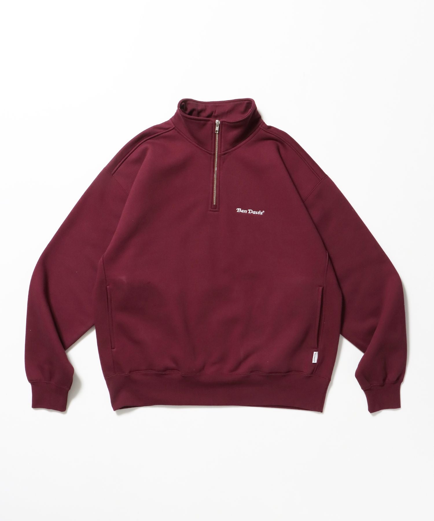 【BEN DAVIS(ベンデイビス)】HEAVY SWEAT HALF ZIP / ヘビースウェット ハーフジップ 裏起毛 ジップ ワンポイント バーガンディー