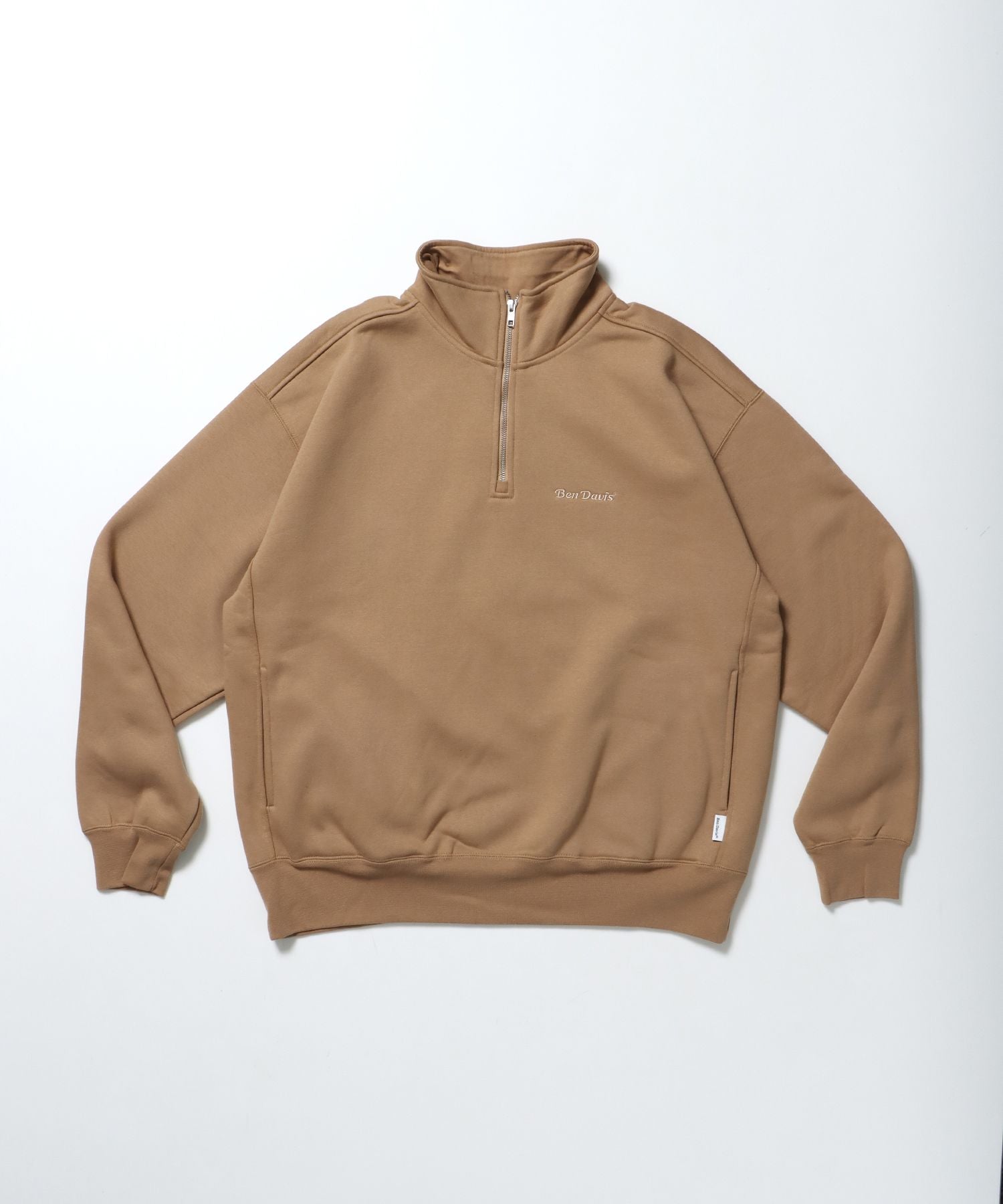 【BEN DAVIS(ベンデイビス)】HEAVY SWEAT HALF ZIP / ヘビースウェット ハーフジップ 裏起毛 ジップ ワンポイント モカ