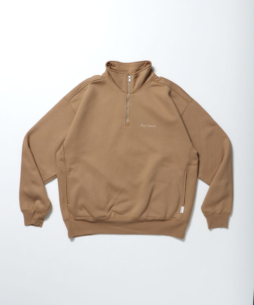 【BEN DAVIS(ベンデイビス)】HEAVY SWEAT HALF ZIP / ヘビースウェット ハーフジップ 裏起毛 ジップ ワンポイント モカ