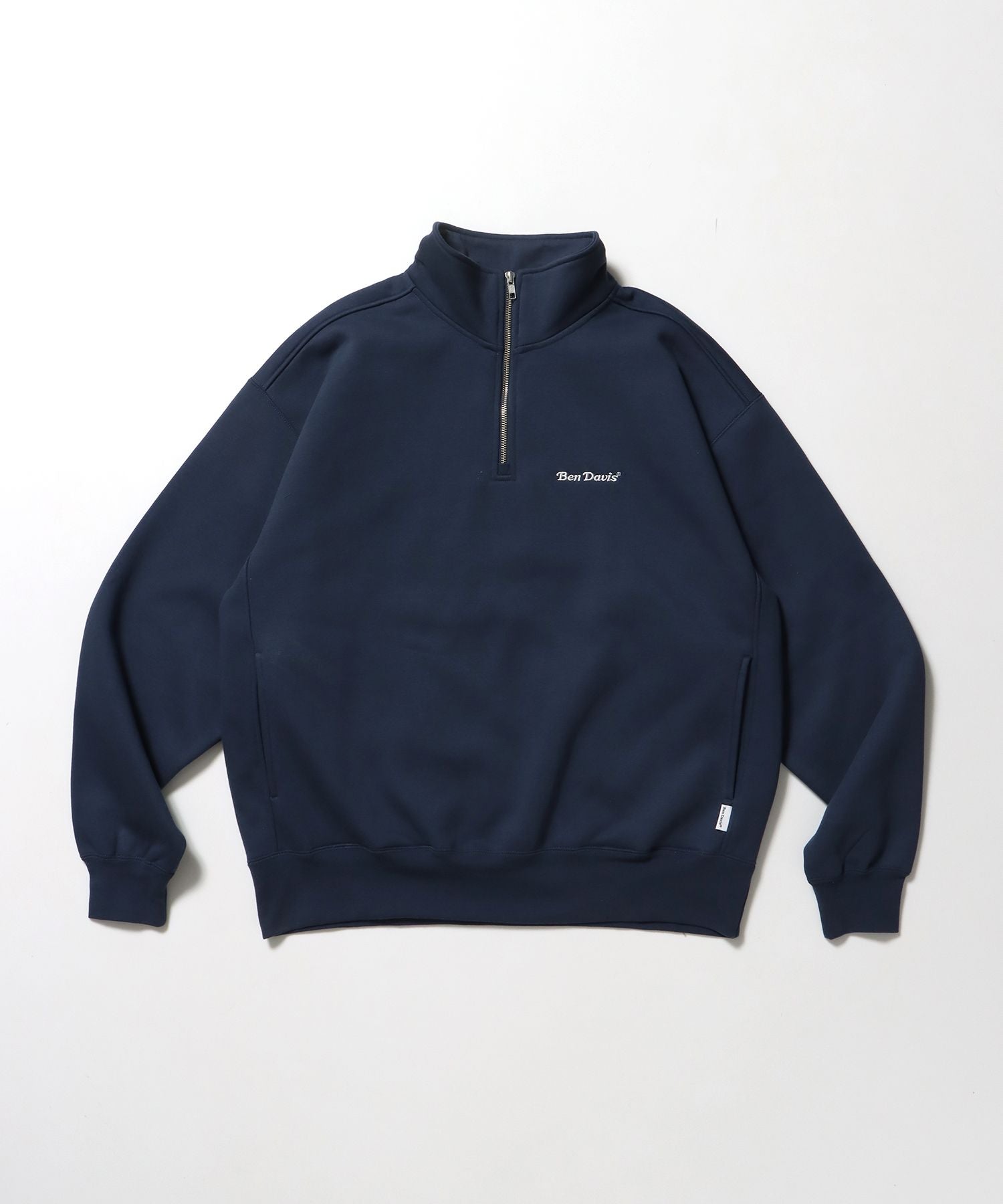 【BEN DAVIS(ベンデイビス)】HEAVY SWEAT HALF ZIP / ヘビースウェット ハーフジップ 裏起毛 ジップ ワンポイント ブルーグレー