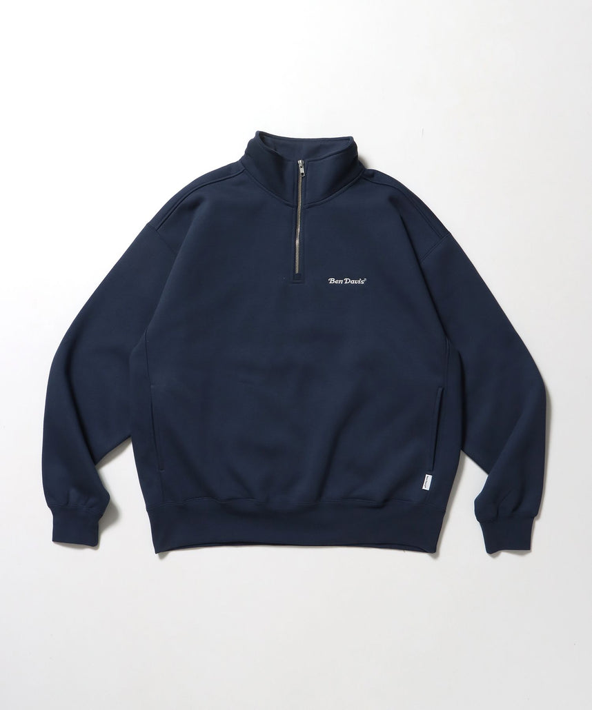 【BEN DAVIS(ベンデイビス)】HEAVY SWEAT HALF ZIP / ヘビースウェット ハーフジップ 裏起毛 ジップ ワンポイント ブルーグレー
