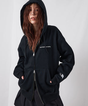 HEAVY SWEAT ZIP HOODIE / パーカー ジップ ワンポイント 刺繍 裏起毛 ブラック