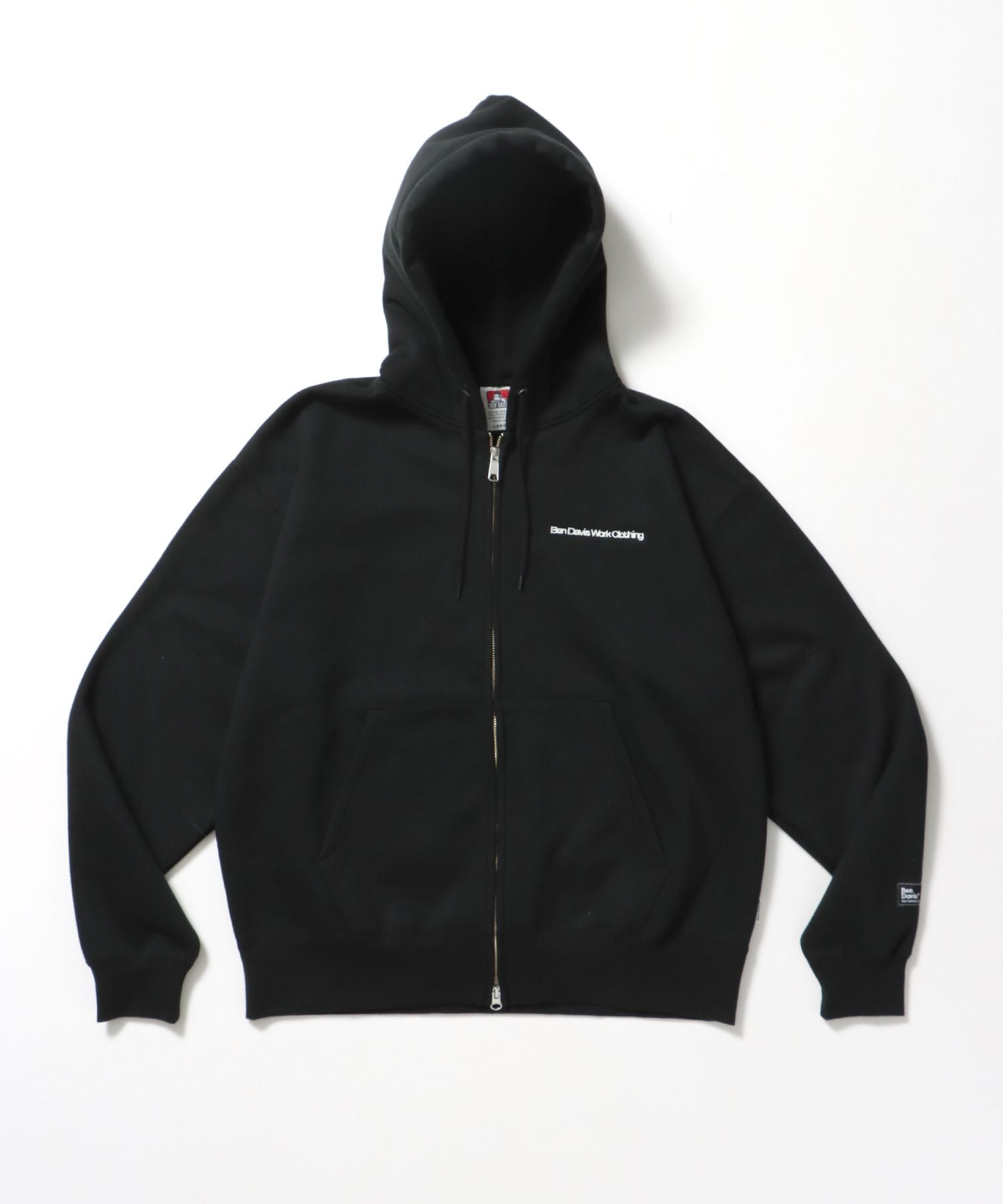 【BEN DAVIS(ベンデイビス)】HEAVY SWEAT ZIP HOODIE / パーカー ジップ ワンポイント 刺繍 裏起毛 ブラック