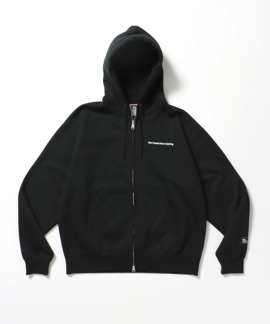 【BEN DAVIS(ベンデイビス)】HEAVY SWEAT ZIP HOODIE / パーカー ジップ ワンポイント 刺繍 裏起毛 ブラック