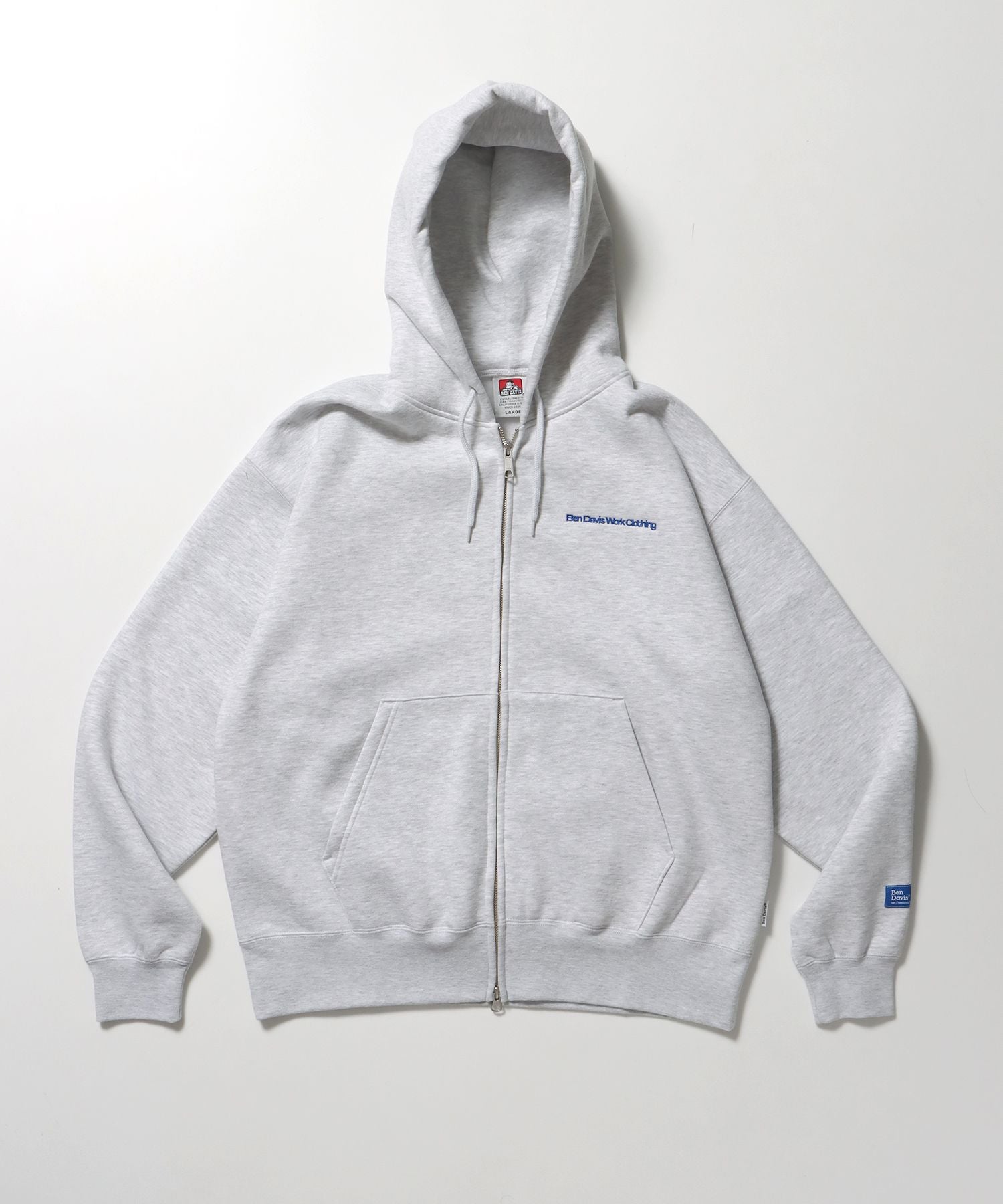 【BEN DAVIS(ベンデイビス)】HEAVY SWEAT ZIP HOODIE / パーカー ジップ ワンポイント 刺繍 裏起毛 アッシュグレー