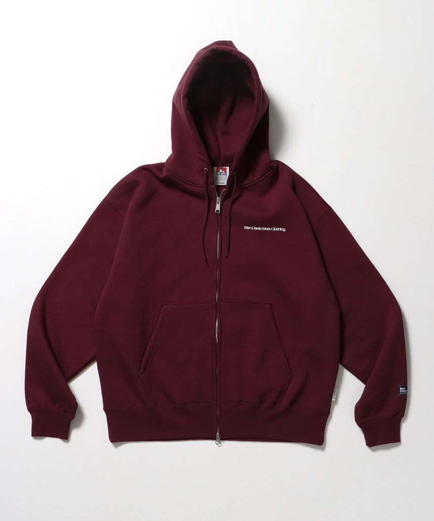 【BEN DAVIS(ベンデイビス)】HEAVY SWEAT ZIP HOODIE / パーカー ジップ ワンポイント 刺繍 裏起毛 バーガンディー