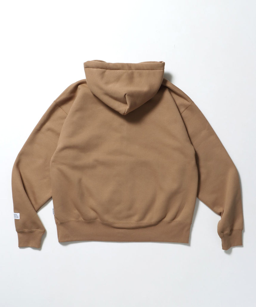 HEAVY SWEAT ZIP HOODIE / パーカー ジップ ワンポイント 刺繍 裏起毛 モカ
