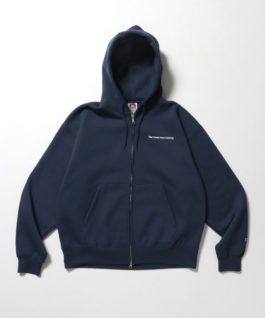【BEN DAVIS(ベンデイビス)】HEAVY SWEAT ZIP HOODIE / パーカー ジップ ワンポイント 刺繍 裏起毛 ブルーグレー