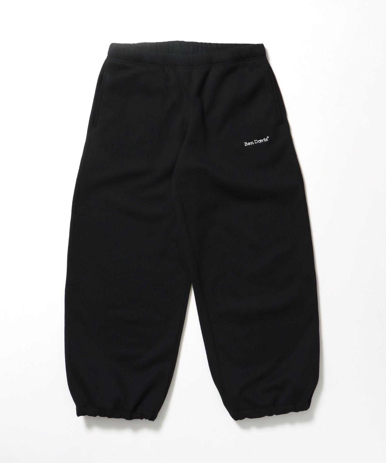 【BEN DAVIS(ベンデイビス)】WIDE CURVE SWEAT PANTS / ワイド カーブパンツ スウェットパンツ 裏起毛 ドローコード 刺繍 ブラック