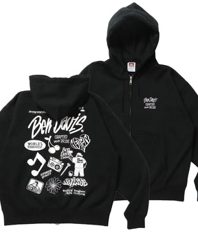 SELECTION ZIP HOODIE /パーカー ジップパーカー ダブルジップ 短丈 刺繍 プリント ブラック