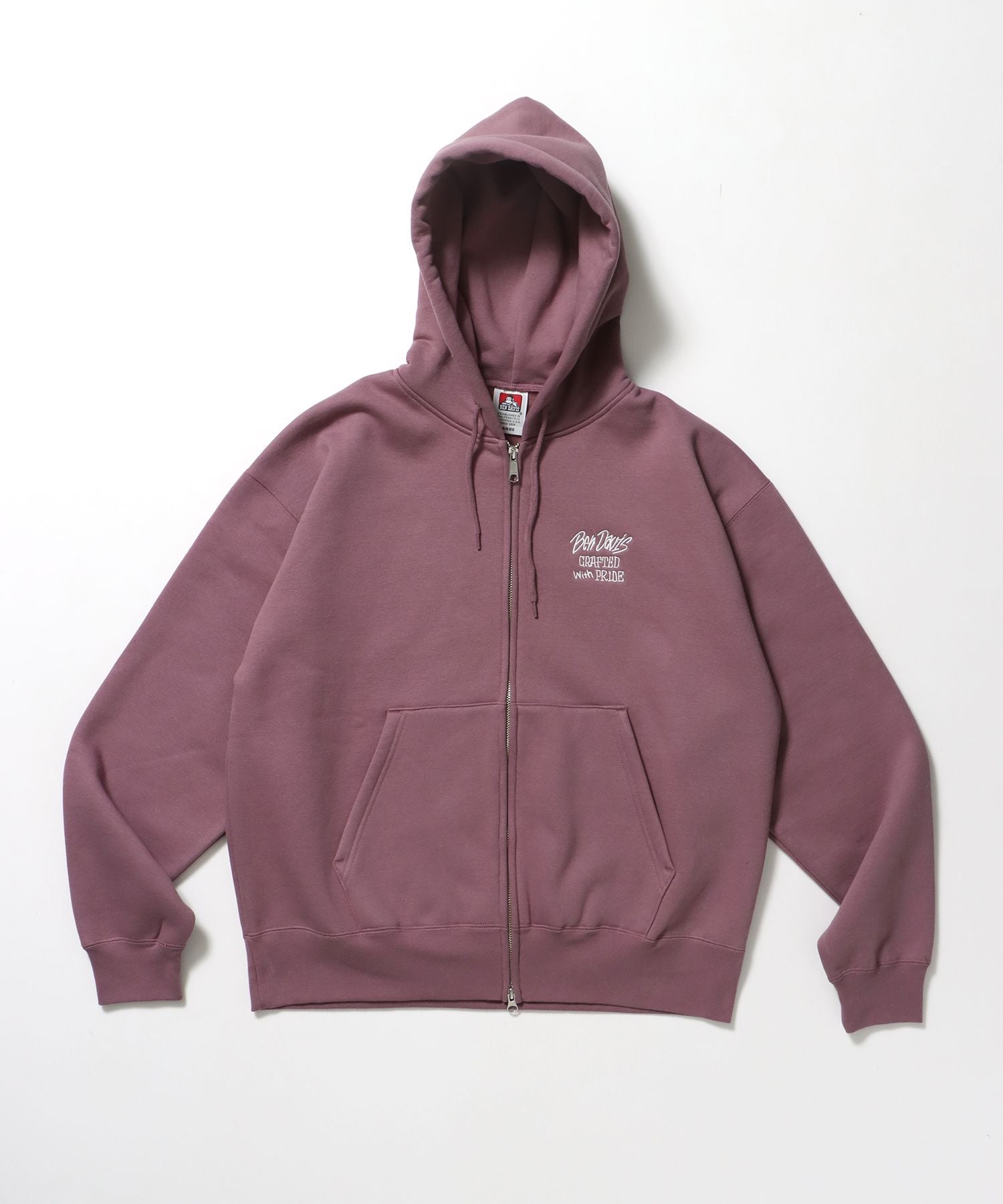 【BEN DAVIS(ベンデイビス)】SELECTION ZIP HOODIE /パーカー ジップパーカー ダブルジップ 短丈 刺繍 プリント ピンク
