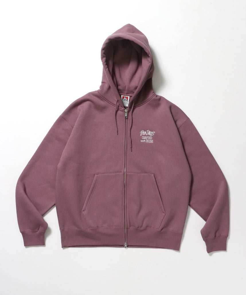 【BEN DAVIS(ベンデイビス)】SELECTION ZIP HOODIE /パーカー ジップパーカー ダブルジップ 短丈 刺繍 プリント ピンク