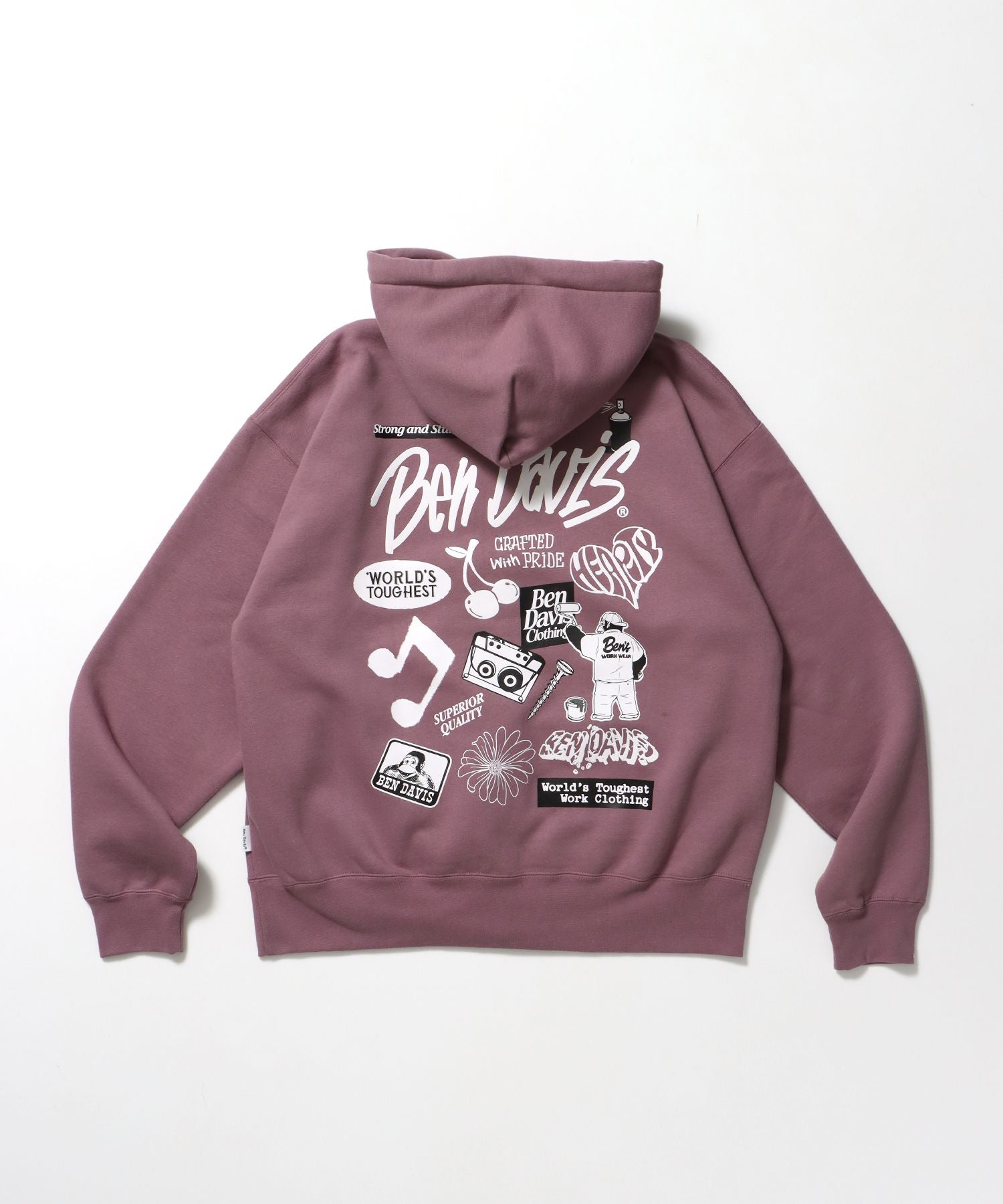 【BEN DAVIS(ベンデイビス)】SELECTION ZIP HOODIE /パーカー ジップパーカー ダブルジップ 短丈 刺繍 プリント ピンク