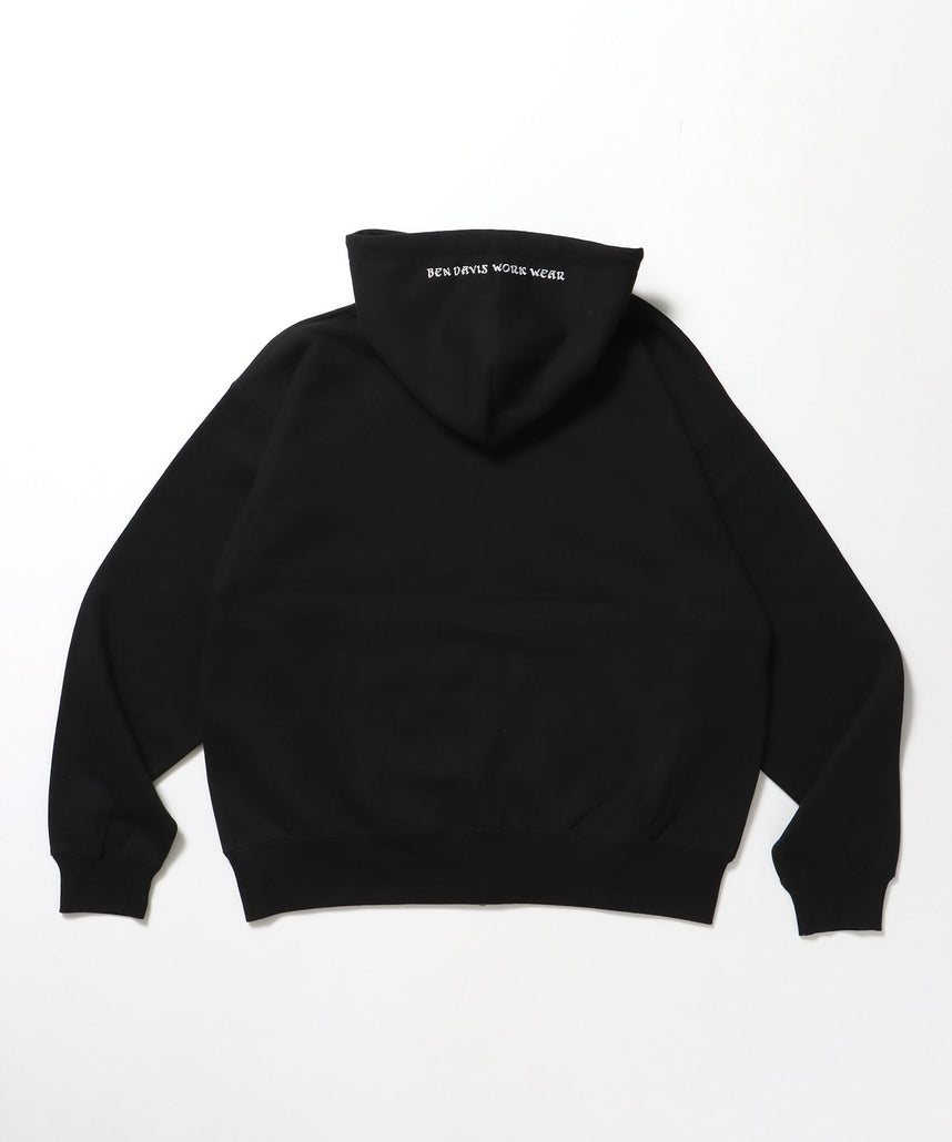 JAGGED LOGO ZIP HOODIE /パーカー ジップパーカー ダブルジップ 短丈 刺繍 ブラック