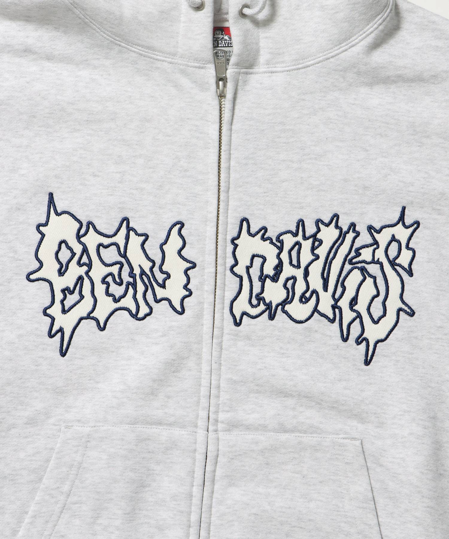 JAGGED LOGO ZIP HOODIE /パーカー ジップパーカー ダブルジップ 短丈 刺繍 アッシュグレー