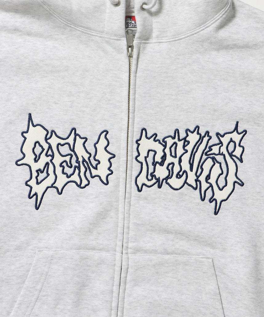 JAGGED LOGO ZIP HOODIE /パーカー ジップパーカー ダブルジップ 短丈 刺繍 アッシュグレー