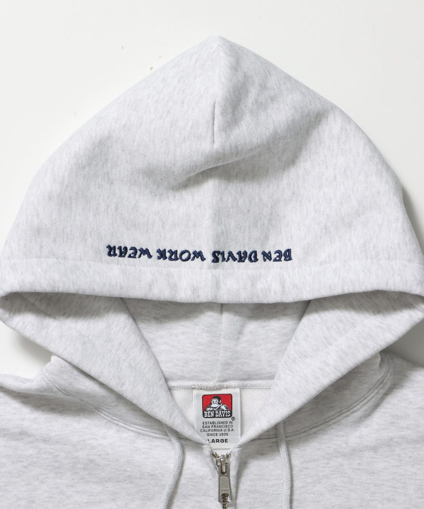 JAGGED LOGO ZIP HOODIE /パーカー ジップパーカー ダブルジップ 短丈 刺繍 アッシュグレー