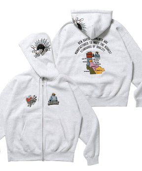 SOUVENIR ZIP HOODIE /パーカー ジップパーカー ダブルジップ 短丈 刺繍 アッシュグレー