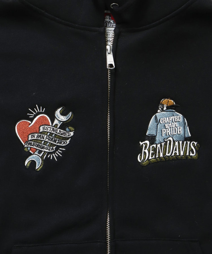 SOUVENIR ZIP HOODIE /パーカー ジップパーカー ダブルジップ 短丈 刺繍 ブラック