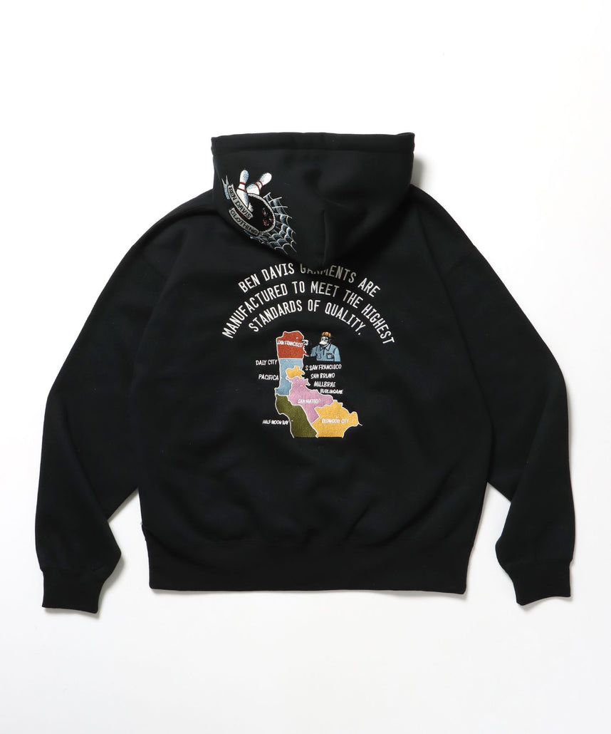 【BEN DAVIS(ベンデイビス)】SOUVENIR ZIP HOODIE /パーカー ジップパーカー ダブルジップ 短丈 刺繍 ブラック