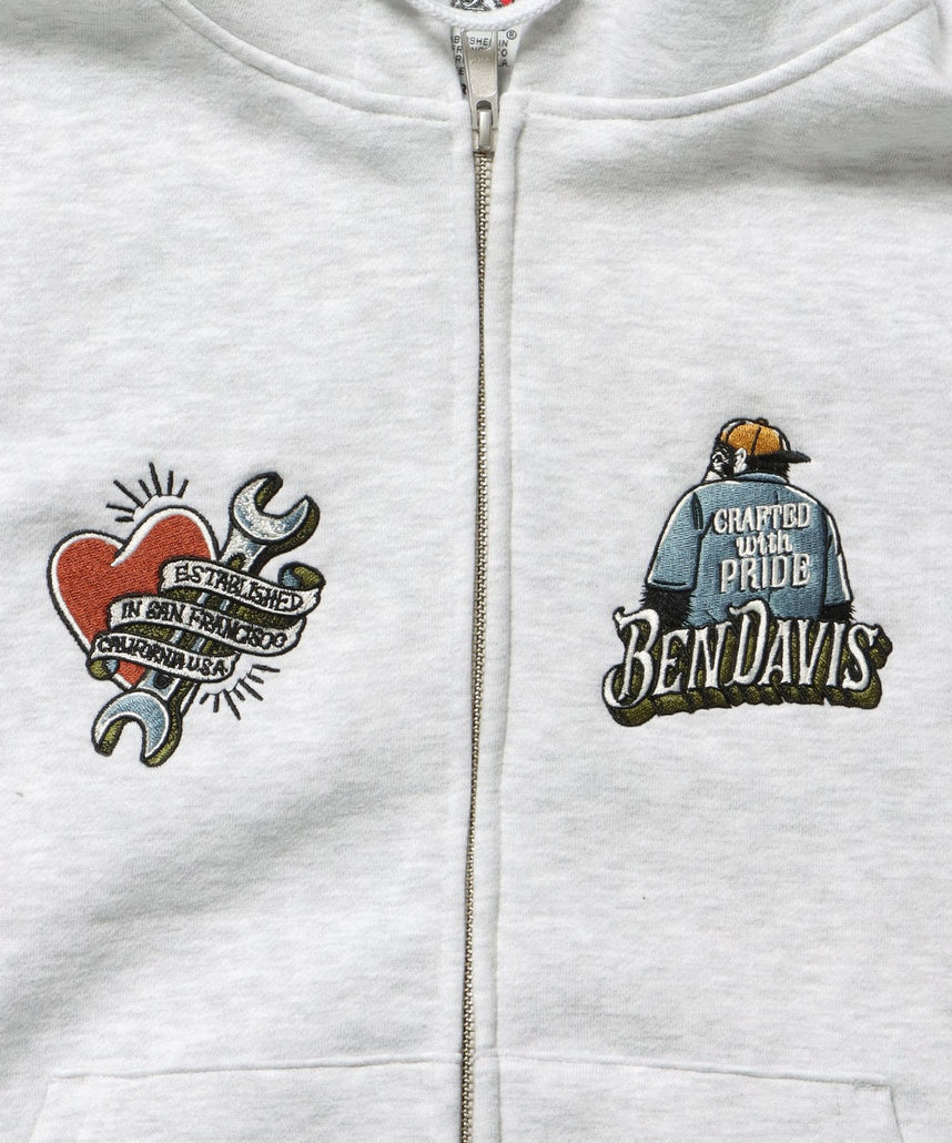 SOUVENIR ZIP HOODIE /パーカー ジップパーカー ダブルジップ 短丈 刺繍 アッシュグレー