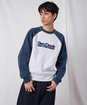 CENTER LOGO RAGLAN CREW (70's FIT) / スウェット ラグラン クルーネック 刺繍 裏起毛 ブルーグレー