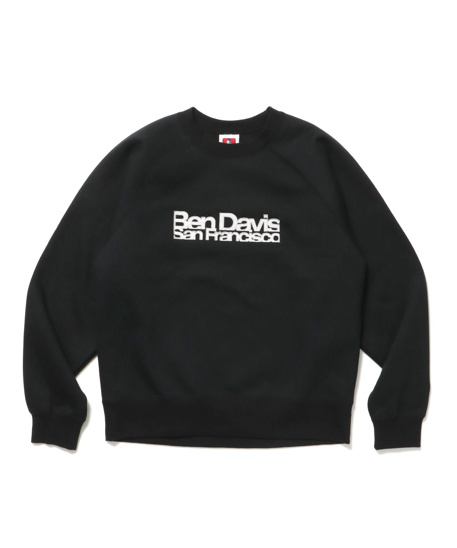 【BEN DAVIS(ベンデイビス)】CENTER LOGO RAGLAN CREW (70's FIT) / スウェット ラグラン クルーネック 刺繍 裏起毛 ブラック