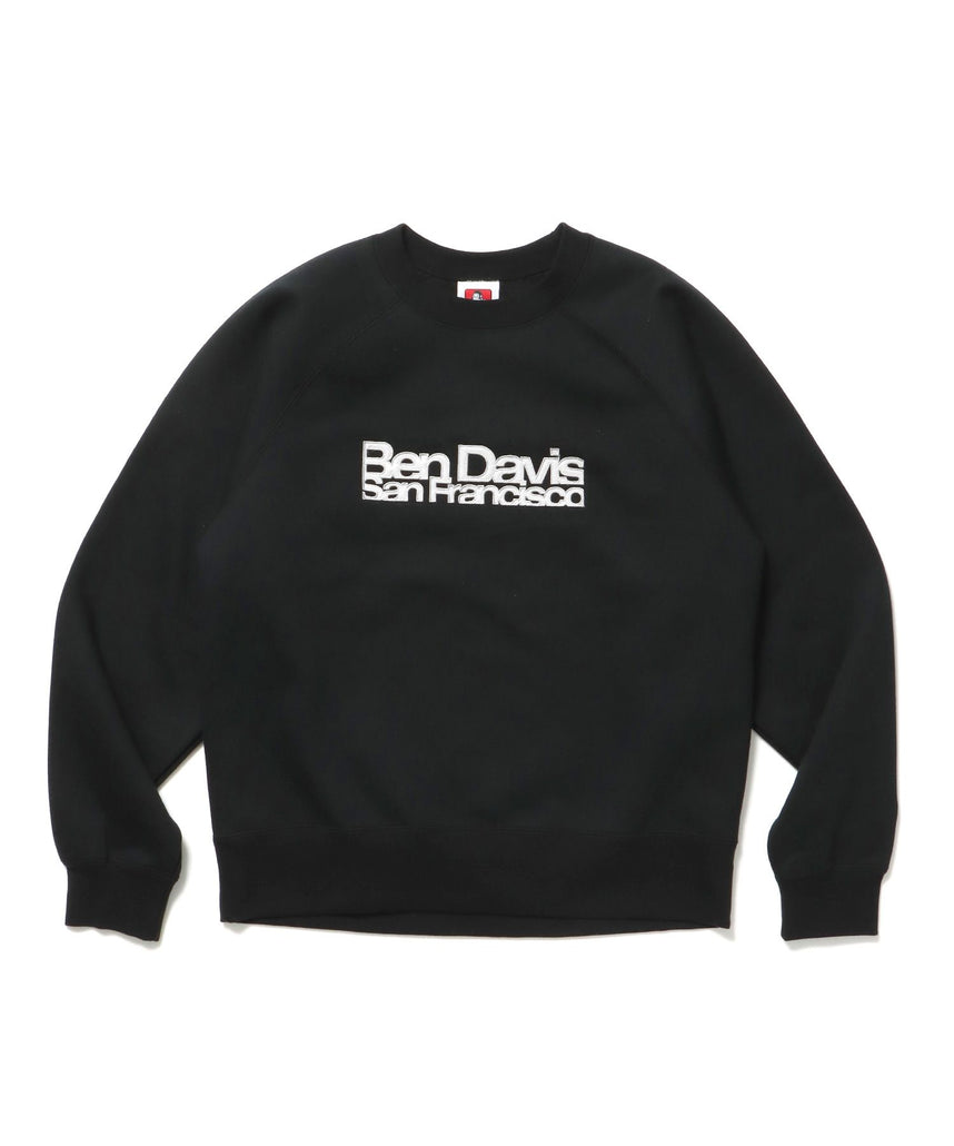 【BEN DAVIS(ベンデイビス)】CENTER LOGO RAGLAN CREW (70's FIT) / スウェット ラグラン クルーネック 刺繍 裏起毛 ブラック