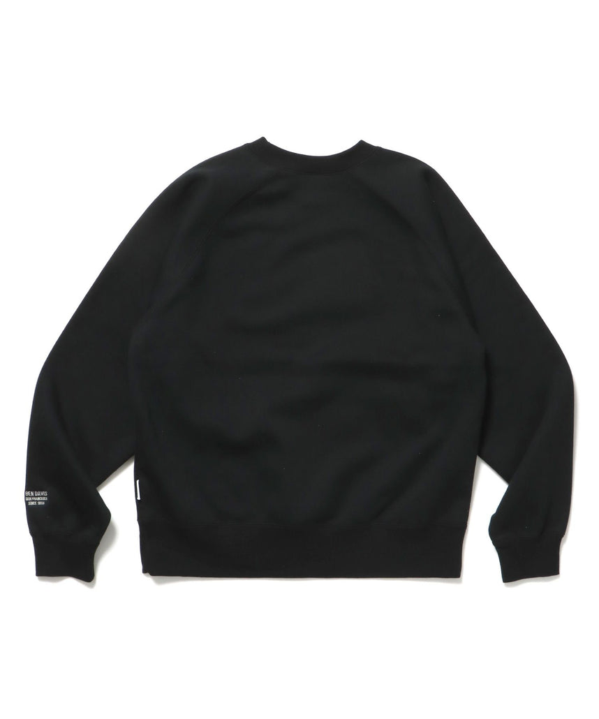 CENTER LOGO RAGLAN CREW (70's FIT) / スウェット ラグラン クルーネック 刺繍 裏起毛 ブラック
